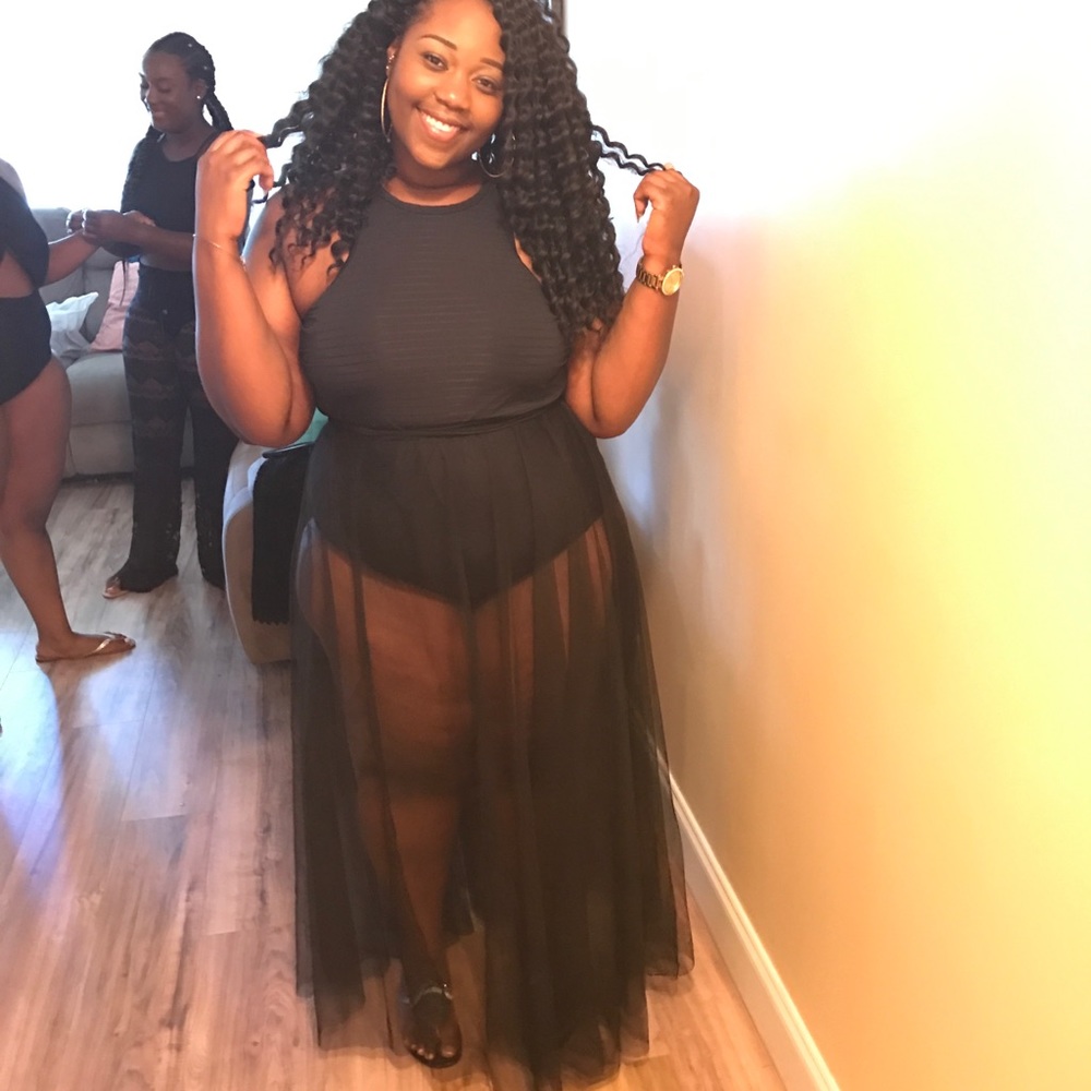 PLUS SIZE Black Sheer Swimsuit Skirt Coverup